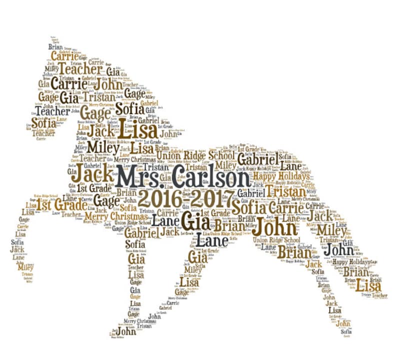 Digital Horse Word Cloud Art Wordle Makes a Great Teacher or Etsy