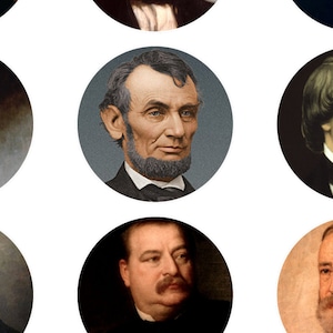 INSTANT DIGITAL DOWNLOAD - 46 United States Presidents - 25mm circles for 1&quot; / 1 inch cabochon paper craft bottlecaps