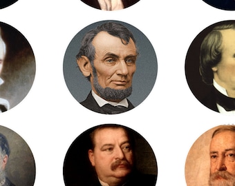 DIREKT DIGITAL NEDLADDNING - 46 amerikanska presidenter - 25 mm cirklar för 1" / 1 tum cabochonpapperskapsylor av flask