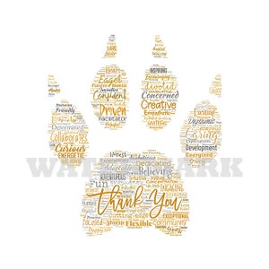 INSTANT Digital Download -  TEACHER Bobcat Wildcat Cat Paw Claw - Thank You Word Cloud Wordle svg pdf png jpg