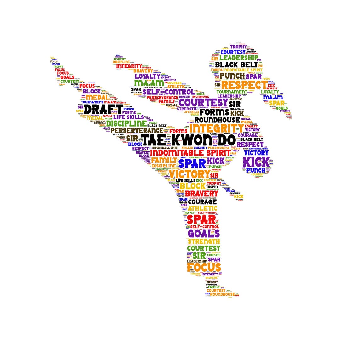 INSTANT Digital Download - TAEKWONDO - Female Girl Kick Word Cloud Svg ...