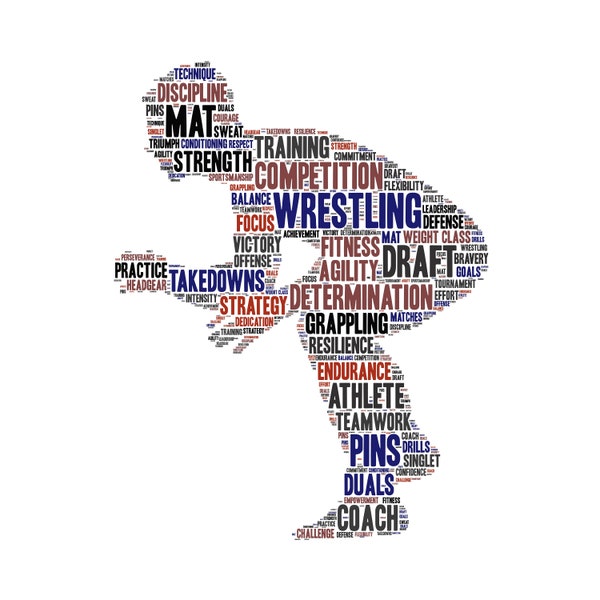 Digital MALE WRESTLER wrestling word cloud art wordle - makes great coach appreciation or athlete gift - customize colors - home decor