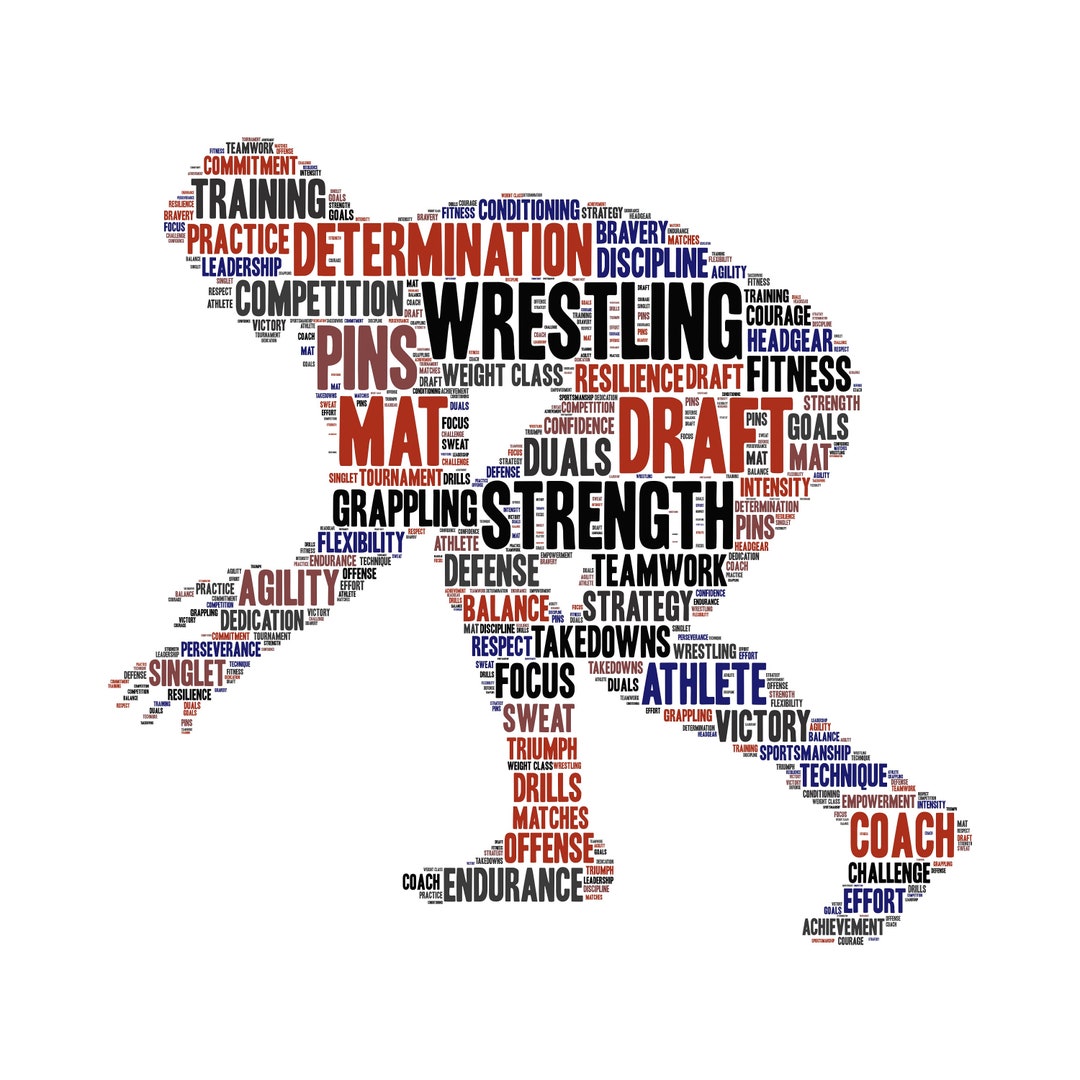 Digital MALE WRESTLER Wrestling Word Cloud Art Wordle Makes Great Coach