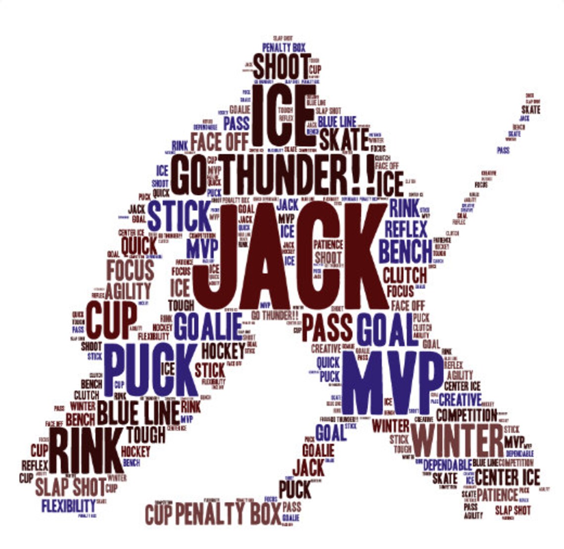 Digital Male Hockey word cloud art Goalie Center Wing Etsy