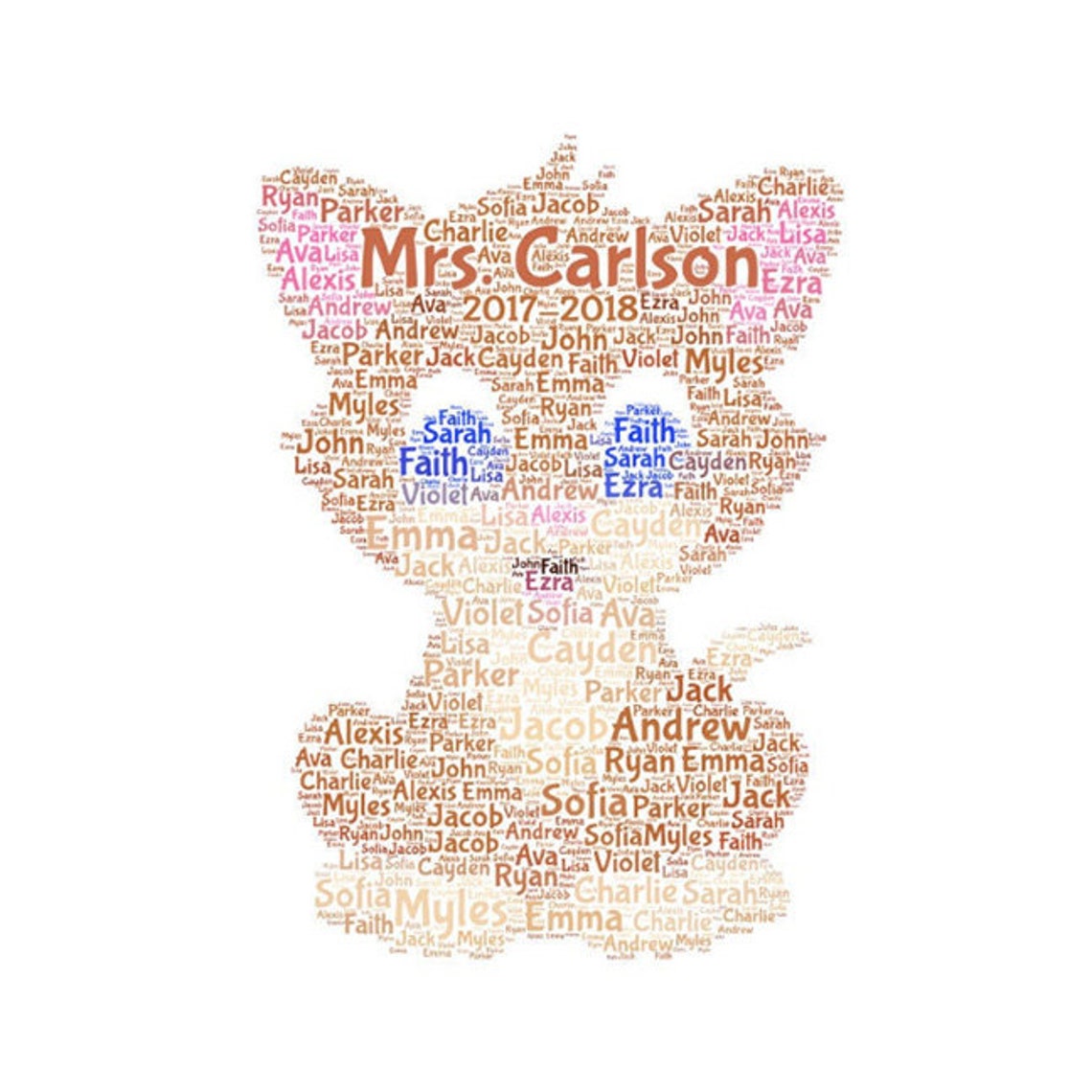 Digital CAT Word Cloud Art Wordle Makes Great Gift Add Names Etsy