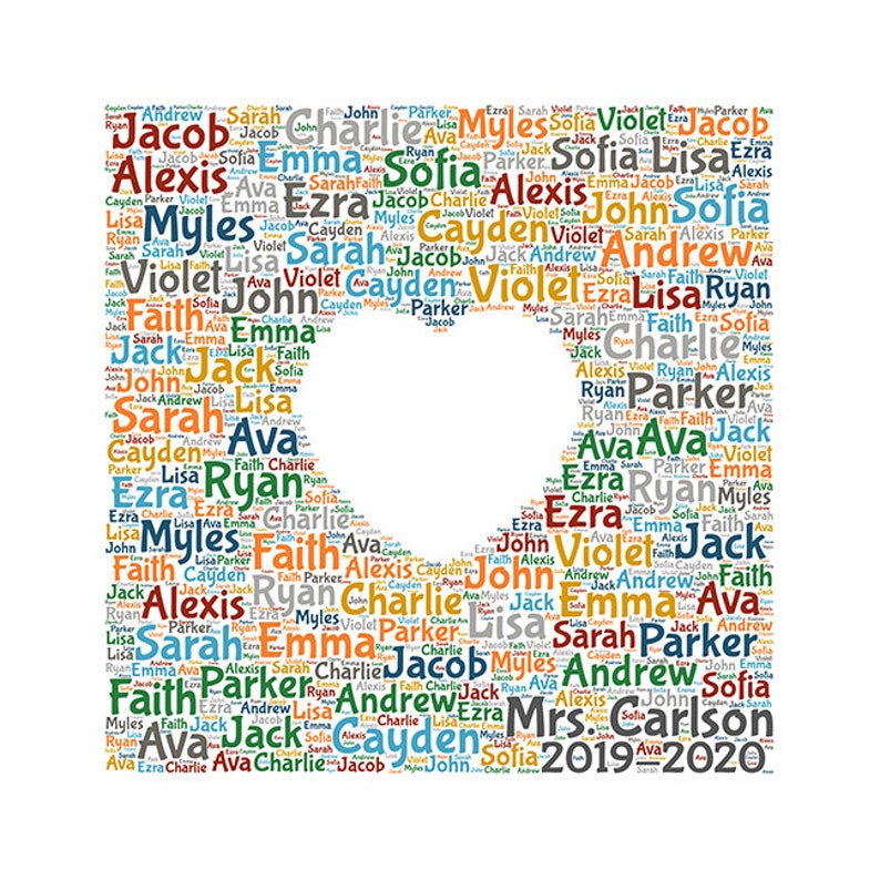 Digital Heart Multi Color Word Cloud Art Wordle Makes a  Etsy