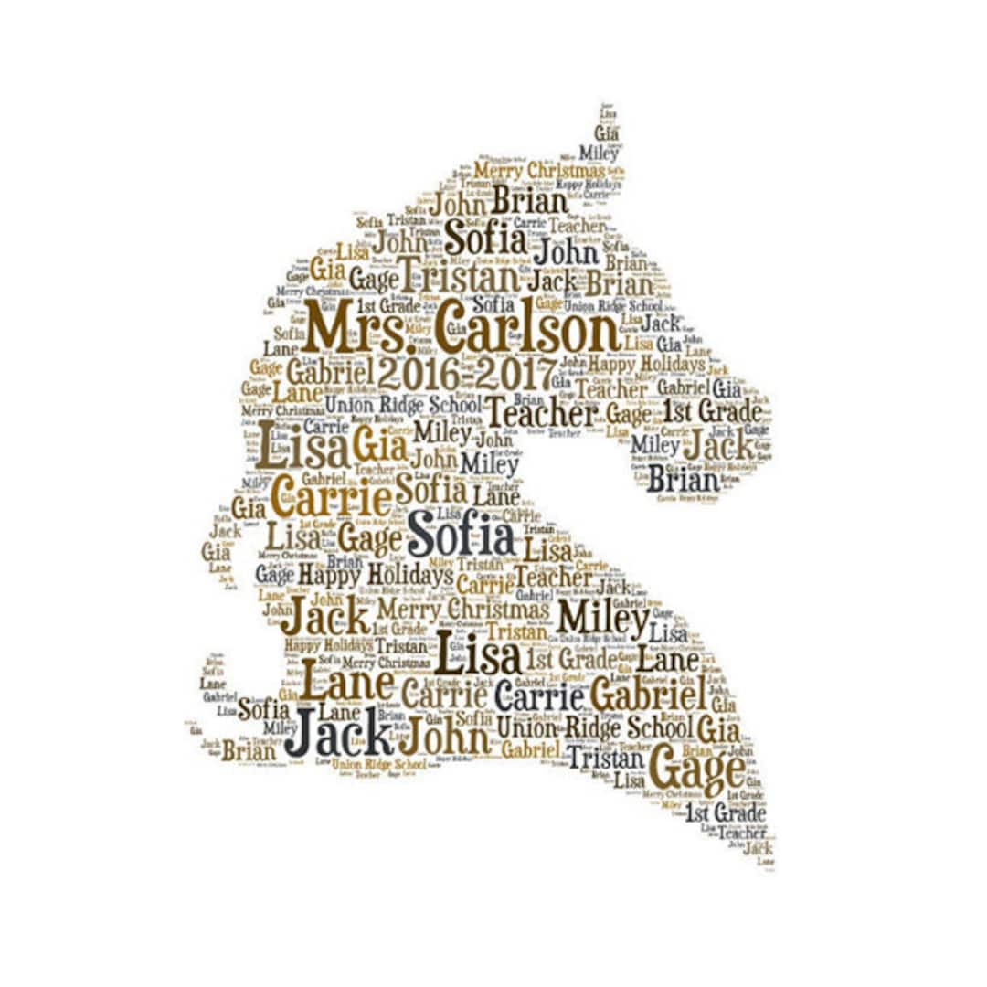 Digital HORSE Head Word Cloud Art Wordle Makes a Great Etsy