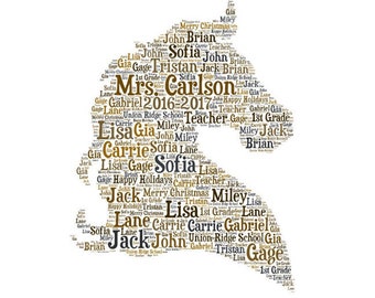 Digital HORSE Head word cloud art - makes a great teacher appreciation classroom gift - add names & school year - customize colors