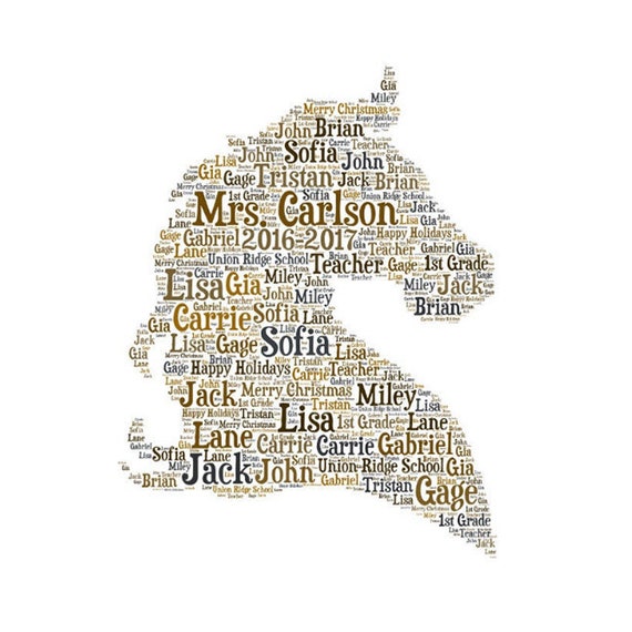 makes great teacher appreciation gift add names of kids customize colors Digital SEAHORSE word cloud art wordle
