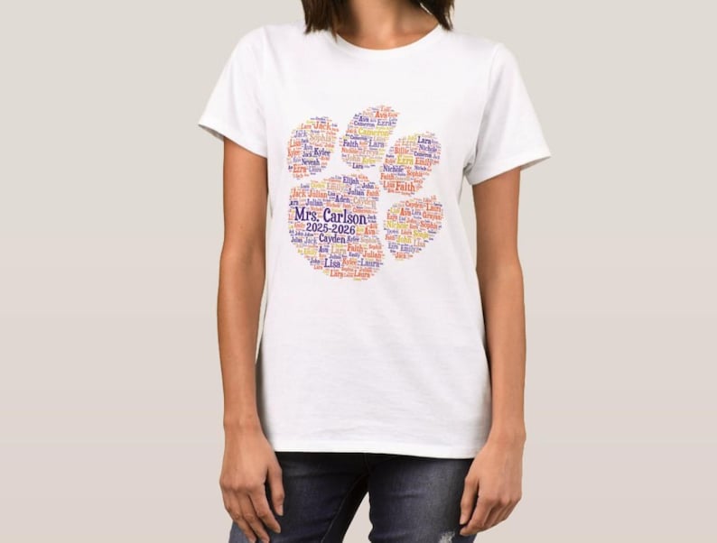Printable Custom Digital TIGER paw print word cloud art classroom teacher appreciation coach athlete veterinarian gift nursery image 4