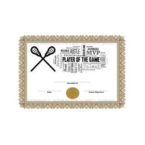 INSTANT DOWNLOAD - Lacrosse Player of the Game Certificate - great tool for coach or team mom - team sports - award