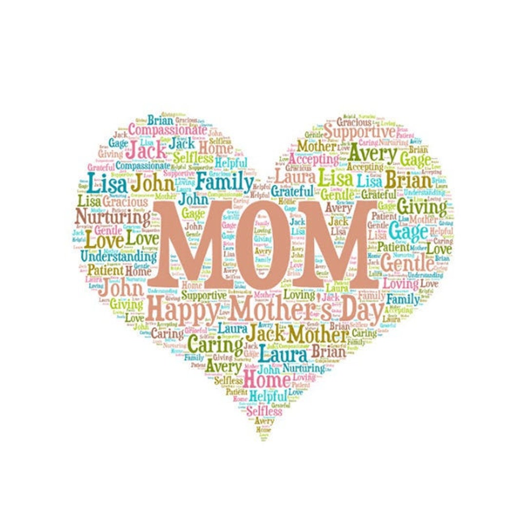 Digital Mother's Day Mom Heart Word Cloud Art - Makes a Great Gift