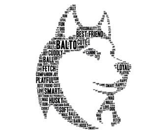 Digital Dog Husky - word cloud art - makes a great gift - add names / other details - colors can be customized