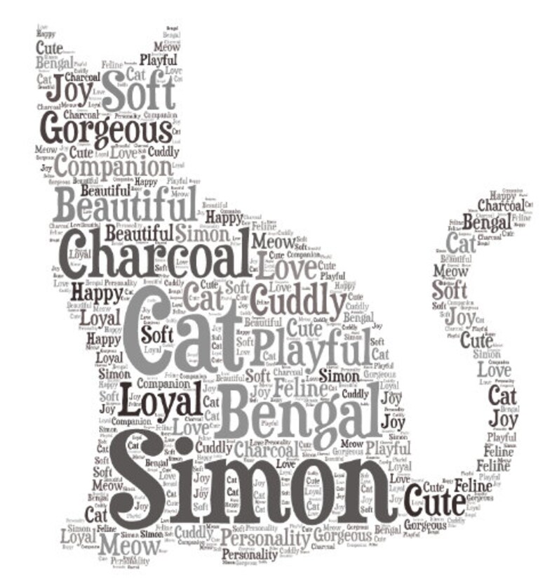 Digital Cat Kitten word cloud art makes a great gift add Etsy