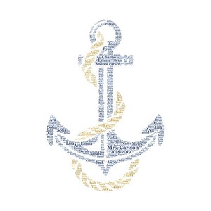 Digital word cloud - nautical ship anchor with rope - makes great gift - birthday - teacher - graduation - retirement