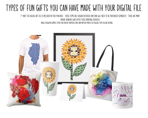 Digital TULIPS Multi Flower Word Cloud Art - Perfect for Mother's