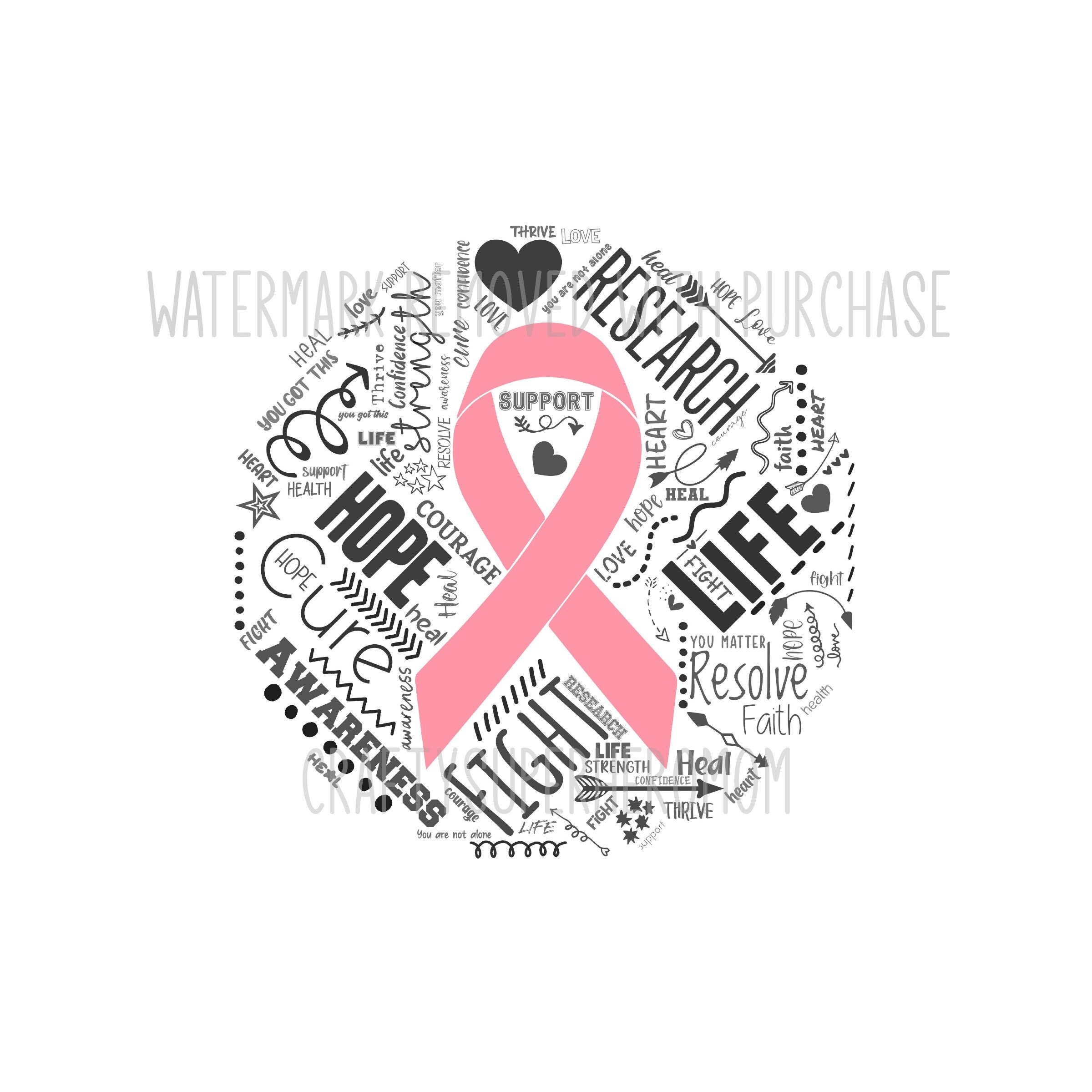 INSTANT Digital Download Breast CANCER AWARENESS Pink Ribbon Word