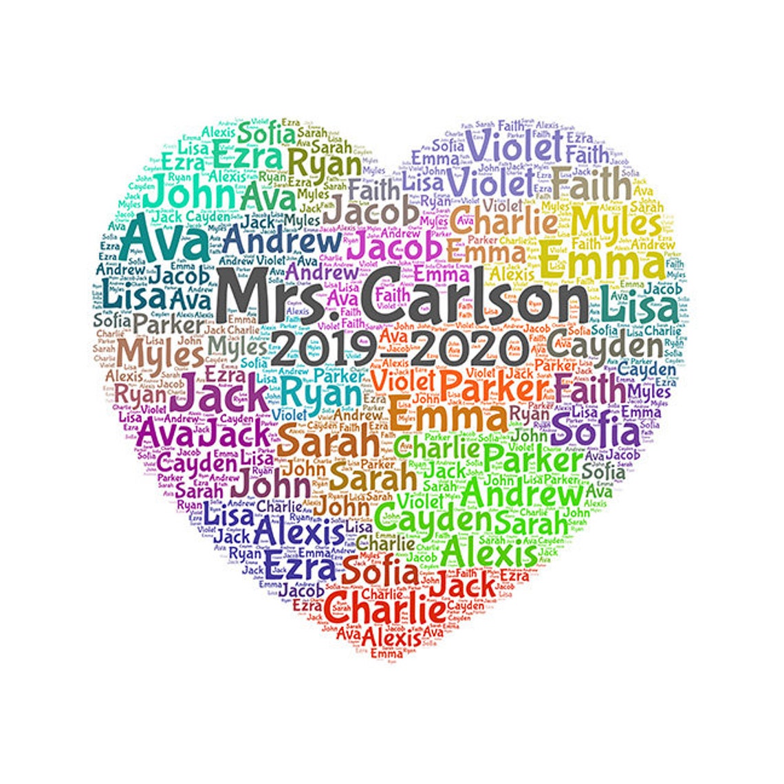 Digital Heart Multi Color Word Cloud Art - Makes a Great Teacher ...