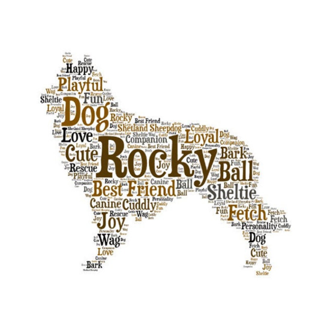 Digital Dog Sheltie Shetland Sheepdog Word Cloud Art Makes Etsy