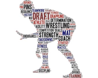 Digital MALE WRESTLER wrestling word cloud art wordle - makes great coach appreciation or athlete gift - customize colors - home decor