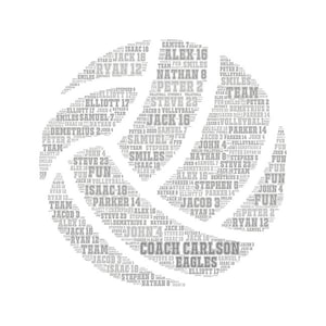 Digital VOLLEYBALL Team or Coach or Player Gift - word cloud art wordle - makes great gift add names of kids / team name and other words