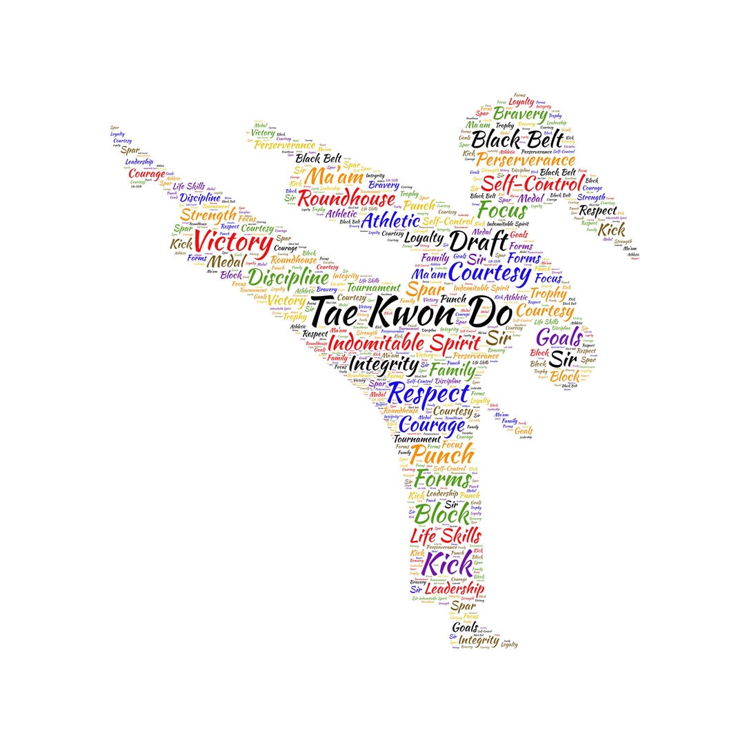 INSTANT Digital Download - TAEKWONDO - Female Girl Kick Word Cloud Svg ...