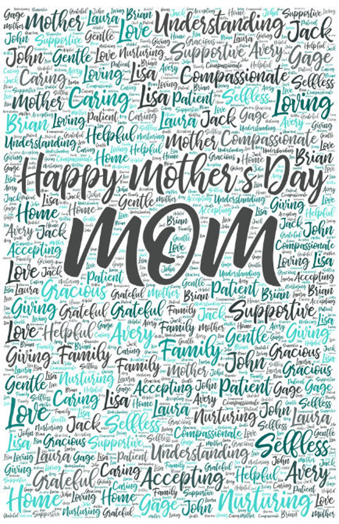 Digital Mother's Day Mom word cloud art wordle makes a  Etsy