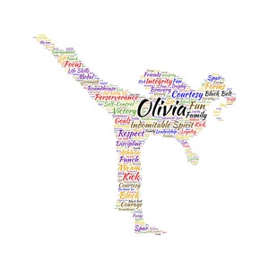 Martial Arts - TaeKwonDo - female - word cloud art wordle - makes a great gift - can be customized - black belt