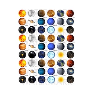 INSTANT DIGITAL DOWNLOAD - Sonnensystem - Galaxie - Planeten - 54 insgesamt 25mm Kreise für 1&quot; / 1 Zoll Cabochon Papier Bastelkappen