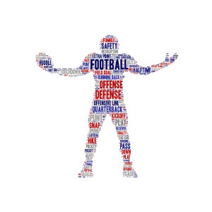 Digital FOOTBALL player - word cloud art wordle - makes a great gift - add names / other details - team colors - can be customized