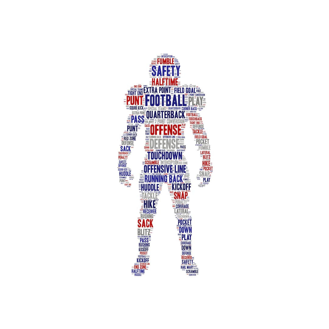Digital FOOTBALL Player Word Cloud Art Wordle Makes a Great Gift Add