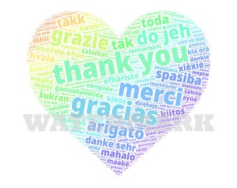 INSTANT Digital Download -  INTERNATIONAL Global Ways to Say Thank You Heart - Word Cloud svg pdf png jpg