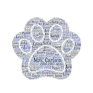 Digital DOG PAW word cloud art wordle - makes great gift - add names  / customize colors - teacher appreciation