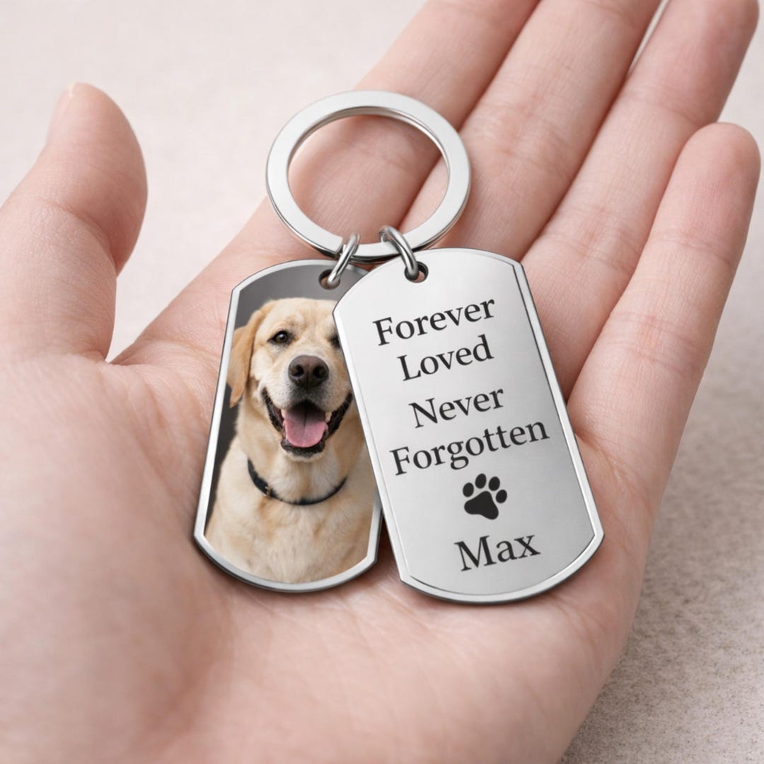 Custom Pet Photo Keychain – Personalized Stainless Steel Dog Memorial ...
