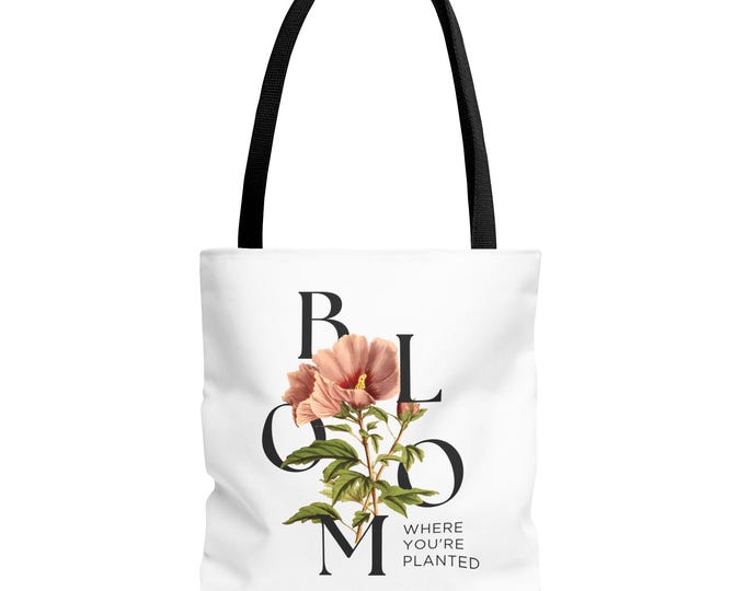 Floral Design Tote Bag - Bloom Where You're Planted, Eco-Friendly Bag, Summer Essentials, Gift for Plant Lovers, Reusable Shopping Bag