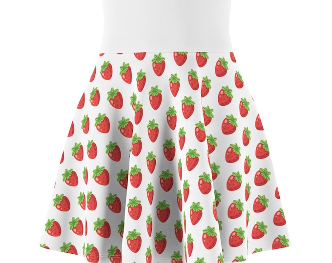 Women's Strawberry Skater Skirt, Cute Summer Skirt, A-Line Skirt, Fruity Fashion, Girls' Skater Clothing, Picnic Outfit