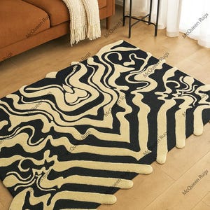 Minimalist Beige Modern Abstract Irregular Shape Woolen Hand Tufted Designer Area Rug for Living Room Bedroom Office 5x8 6x9 8x10 9x12 10x14