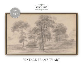 Samsung Frame TV Art | Sketch of Trees | Vintage Artwork | Farmhouse Frame TV Art | Tree Sketch Landscape