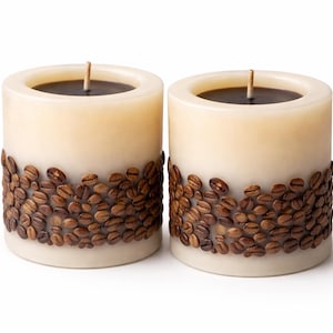 Set of 2 Coffee Bean Candles, Soy Wax Cylinder Decor, Real Coffee Scent