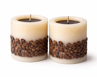 Set of 2 Coffee Bean Candles, Soy Wax Cylinder Decor, Real Coffee Scent