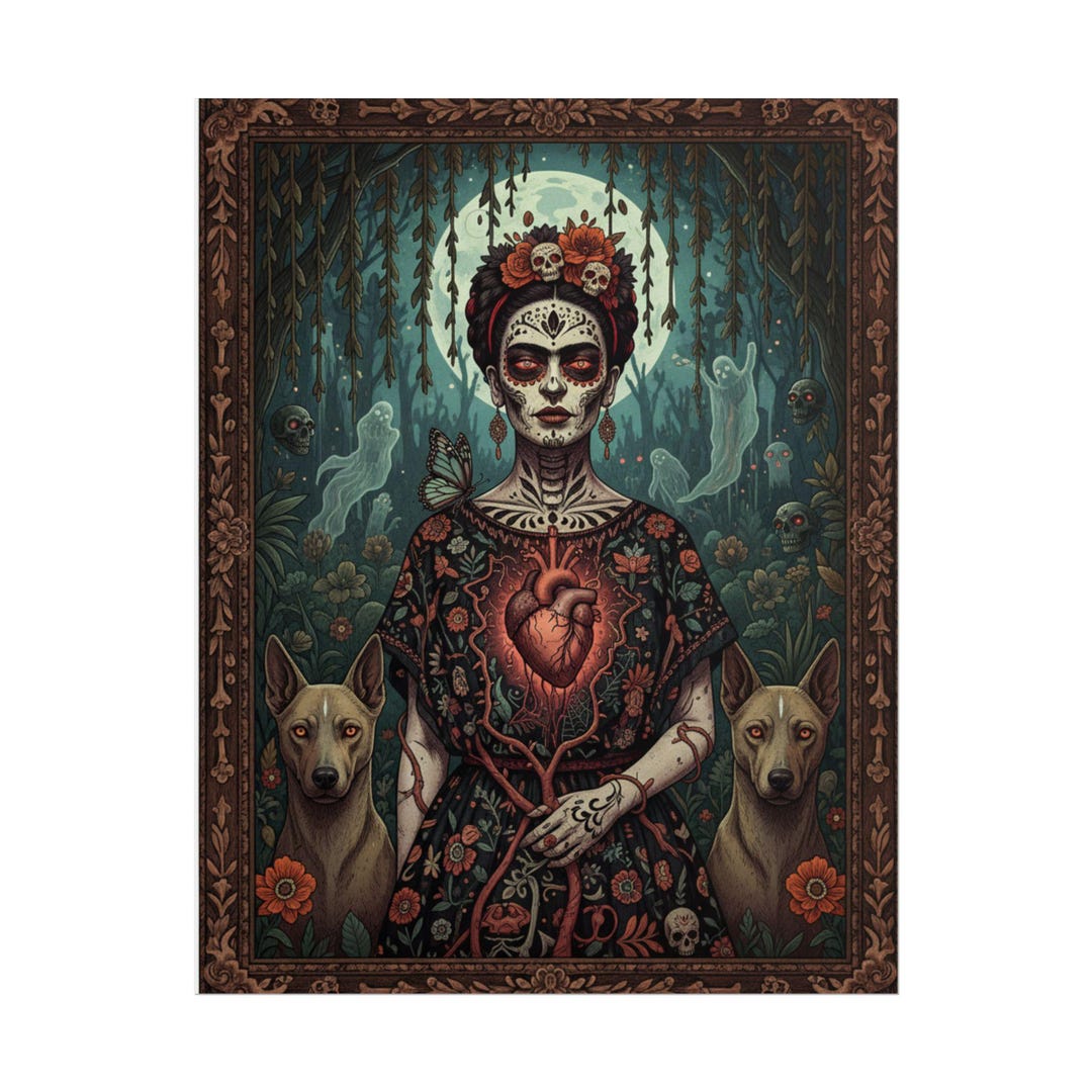 Frida Kahlo Art Print: Gothic Day of the Dead, Xoloitzcuintli Dogs - Etsy
