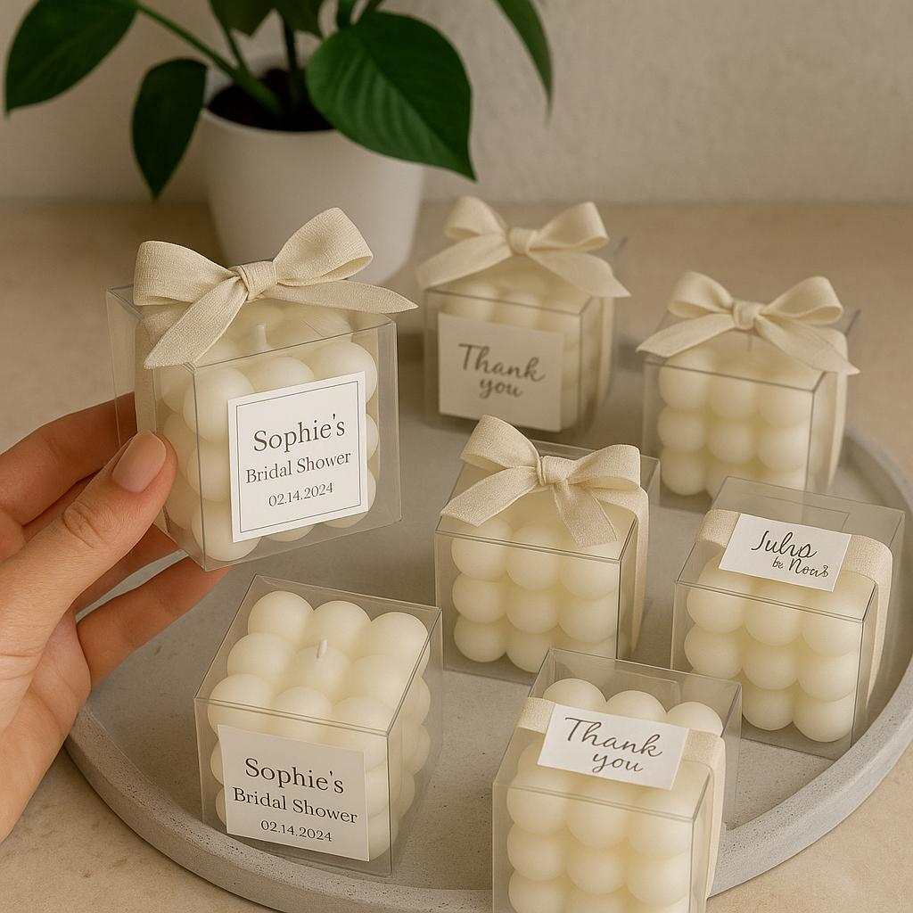 Personalized Bubble Cube Candle, Soy Wax Wedding Favor, Bridal Shower ...