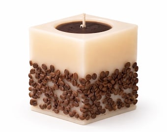 Kaffeebohnen-Sojakerze: Quadratisch, handgemacht, 500 g, umweltfreundliche Wohndeko & Geschenk