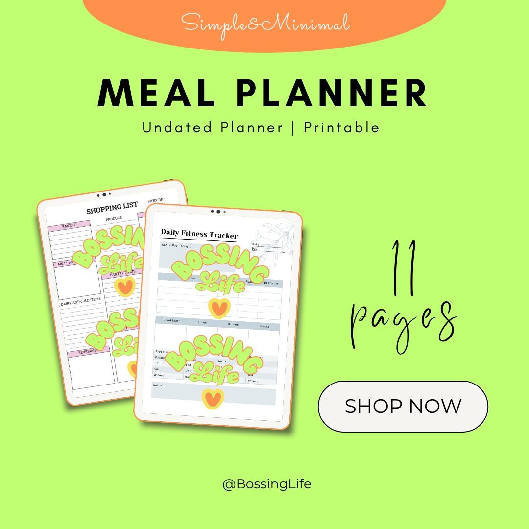 Meal Planner Printable PDF | Minimalist Weekly Menu & Shopping List ...
