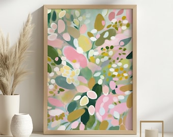 Zachte pastelkleurige bloemenprint: abstracte botanische muurkunst (digitale download)