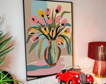 Colorful Tulip Art Print: Modern Abstract Floral Illustration (Digital Download)