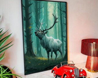White Stag Print: Mystical Forest Animal Wall Art (Digital Download)