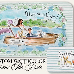 Faire-part de mariage aquarelle personnalisé : réservez une date, cartes de remerciement, éléments de site Web ; fantaisiste, couleurs, vibrant, chics, vintage