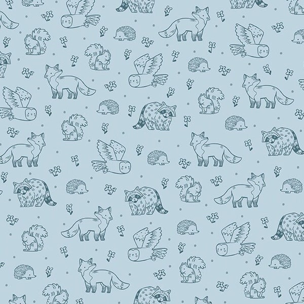 SALE Riley Blake Designs Camp Woodland Life Sky Blue Animal Fabric (sold by the 1/2 Yard) | Baby Boy Fabric | C10463 | Forest Animals Fabric