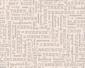 Three Yards Lori Holt Autumn Words Wide Back Fabric | Wide Back for Fall Quilt | 108 in Wide | Pumpkin | Fall | Thankful | Harvest | WB14674